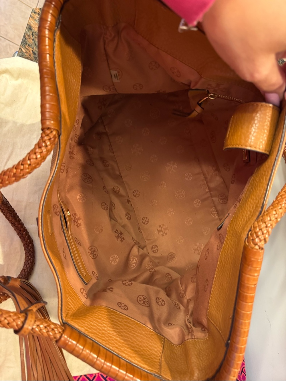 Tory Burch Taylor Leather Tote with Tassel, Cognac - Picture 6 of 13